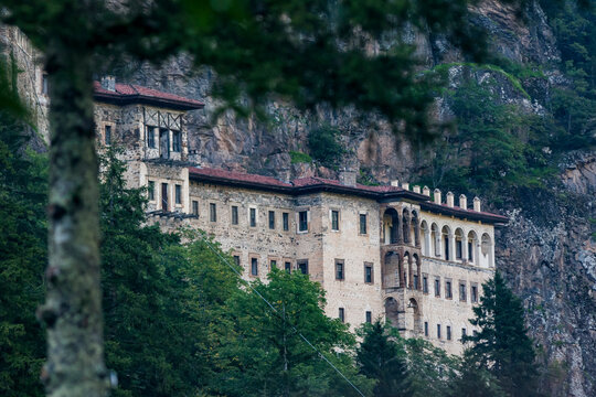 The historic Sumela Monastery built on the steep cliff faces of the Black Sea region