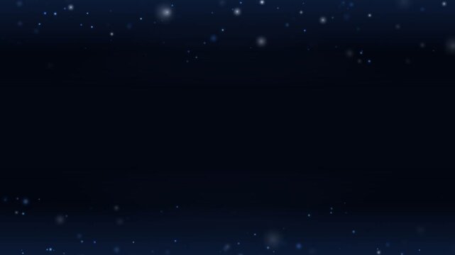 Abstract dark blue background with glowing particles and bokeh effect.