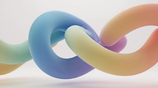 Abstract colorful tubes forming a complex knot on white background