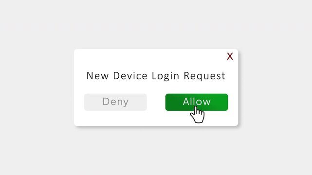 New Device Login Request Popup Animation with Allow Button Click, Secure Authentication Notification, User Interface Dialog