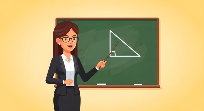 Happy teachers day cartoon illustration of female teacher in front of chalkboard