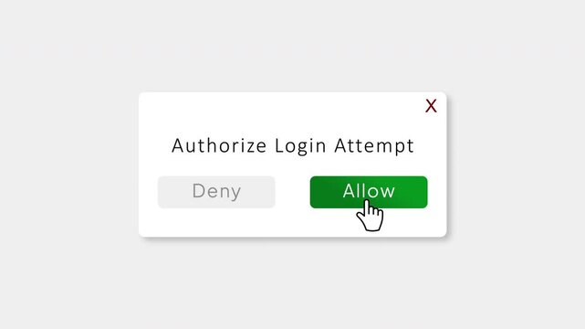 Authorize Login Attempt Popup Animation with Allow Button Click, Secure Authentication Dialog, User Interface Notification