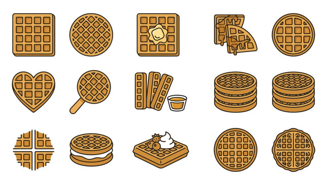 Waffle and breakfast dessert line icons.