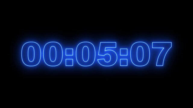 Glowing neon 10 minute Countdown timer. neon 0 to 10 minute Countdown timer on black background.

