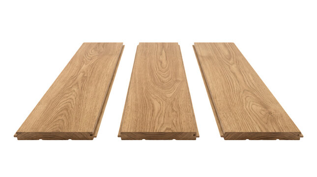 Three identical oak laminate flooring planks arranged side by side.