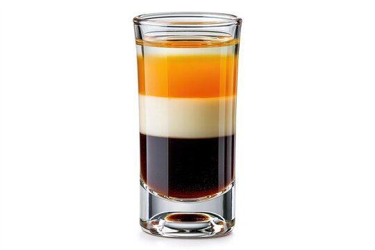 Layered Shot Glass with Orange, White, and Black Liquors