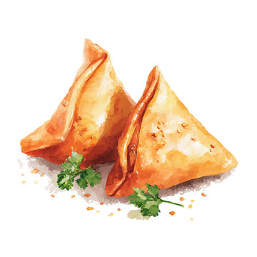 Samosas, watercolor design element isolated on white background