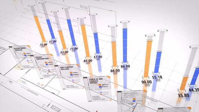 Data Visualization Showing Business Growth Trends on Blueprint Background.