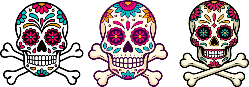 Mexican sugar skull collection for Day of the Dead celebration vector illustration