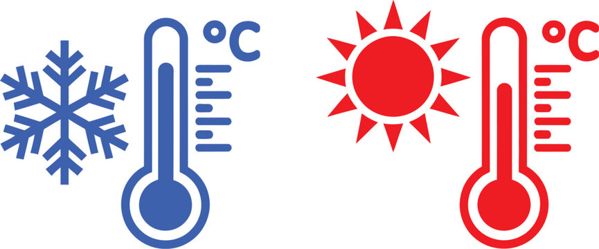 Temperature extremes illustration featuring cold and hot weather symbols for climate contrast concept design, vector, designs.