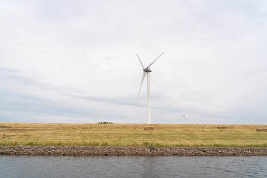 Wind turbine in a field