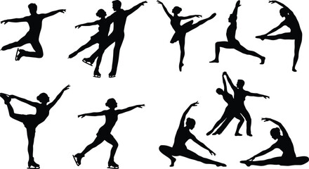 Figure Skating and Dance Silhouettes Set Featuring Ice Skaters Partners Ballet and Contemporary Poses © IconicCreations