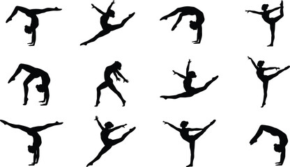 Gymnastics and Rhythmic Dance Silhouettes Collection of Female Athletes Isolated on White Background © IconicCreations