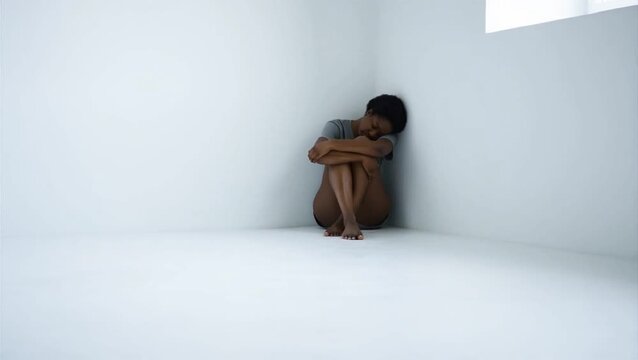 A sorrowful person sits alone in a room experiencing deep sadness and depression.