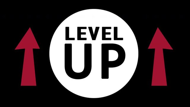 Black background, bold white circle, red arrows point upward