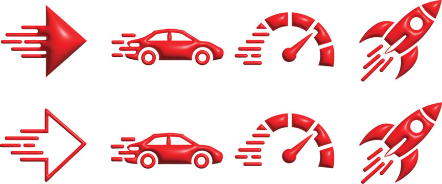 Speed symbol collection illustration set, generic rocket vehicle gauge and motion icons for performance themes.
