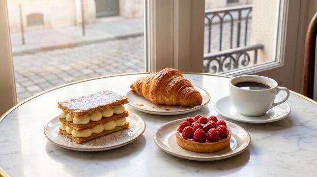 Pastries and coffee on a cafe table