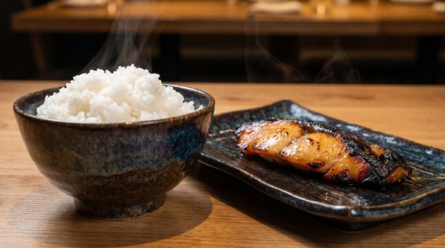 Grilled sablefish with saikyo miso and rice