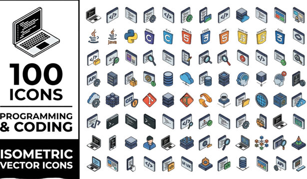 Programming & Coding Isometric Icon Collection &ndash; Software Development Vector Icons Set