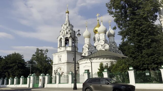 Moscow, Russia, 4 July 2026, Marfo-Mariinsky Convent, or Martha and Mary Convent of Mercy in the Possession of Grand Duchess Elizabeth Feodorovna is a women's convent. White orthodox church with dark 