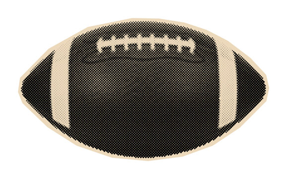 Vintage American football illustration with retro halftone shading, perfect for sports themes, game day events, and athletic competition concepts