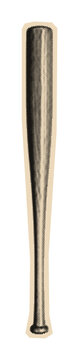 Baseball bat illustration in a vintage halftone pop art style, representing a classic piece of sports equipment for hitting a ball