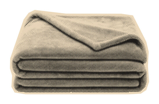 Folded fleece blanket illustration for home comfort, warmth, and cozy relaxation, rendered in a vintage halftone pop art style