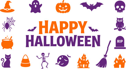Halloween colorful vector graphic with spooky icons and happy greetings © Rainbow Rudu