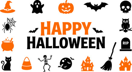 Halloween colorful vector graphic with spooky icons and happy greetings © Rainbow Rudu