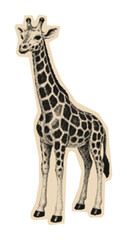 Obraz premium Vintage giraffe illustration with halftone dot shading, depicting an African animal in retro comic style