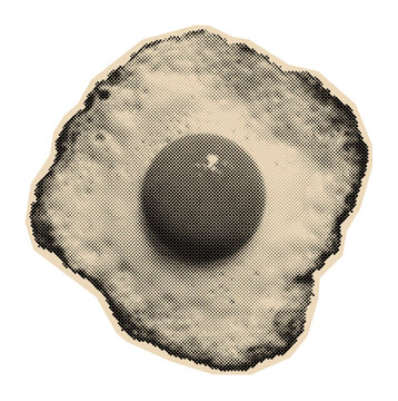 Fried egg sunny-side up illustration for a breakfast or brunch menu, rendered in a vintage halftone pop art comic style