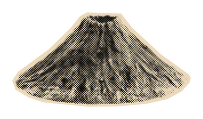 Vintage volcano illustration with a crater at the peak, rendered in a retro halftone engraving style © Mr. Stocker