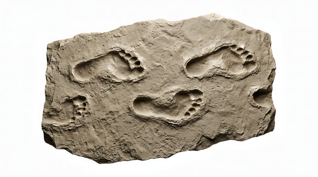 Highly Detailed Scientific 3D Render of Laetoli Hominin Footprint Cast Isolated on White Background