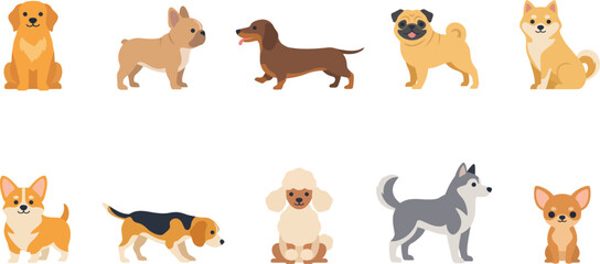 Collection of cute cartoon dog breeds in a flat vector illustration set © Itz Rakesh