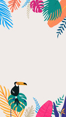 Colorful tropical bird iPhone wallpaper, beige design © Rawpixel.com