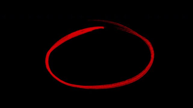Hand-drawing marker circle animation, red circle highlight with transparent background