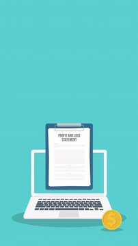 Profit And Loss Statement On Laptop Tax Accounting Financial Report Animation