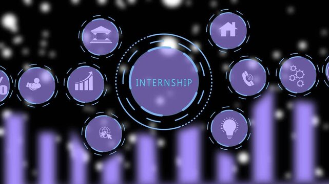 Internship program concept featuring animated digital infographic with business growth symbols and career development strategy for corporate recruitment presentations