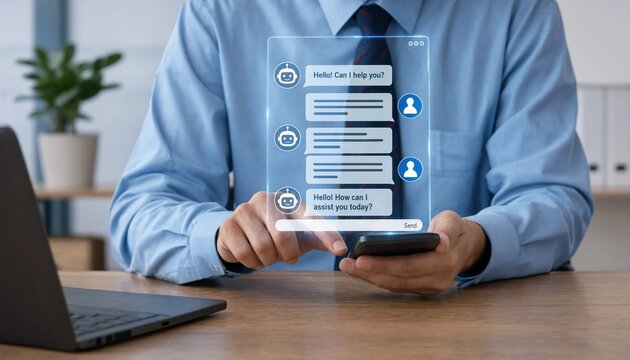AI chat agent interacts with clients using artificial intelligence, demonstrating automated communication, smart assistance, and intelligent digital support for modern business services.