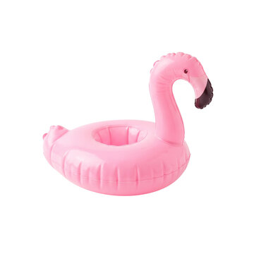 Pink inflatable flamingo float drink holder isolated on transparent background png