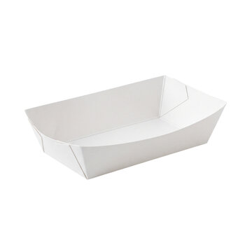 White paper food tray boat empty container mockup isolated on transparent background png