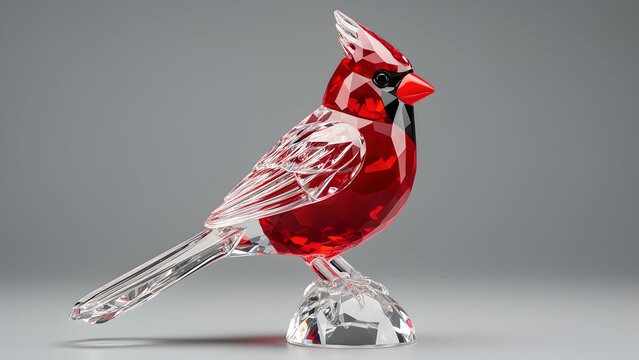 A beautiful red cardinal bird figurine made of sparkling crystal glass.
