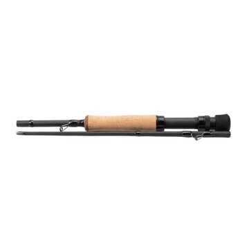 black fly fishing rod with cork handle isolated on transparent background png
