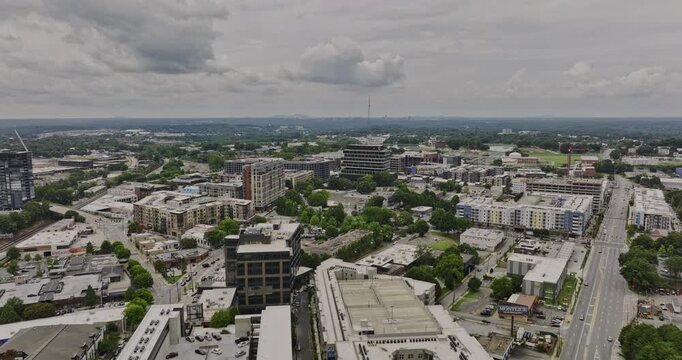 Atlanta Georgia Aerial v857 drone flyover Marietta Street Artery across Home Park towards Blandtown capturing city waterworks reservoir and train yard - Shot with Mavic 3 Cine - August 2022