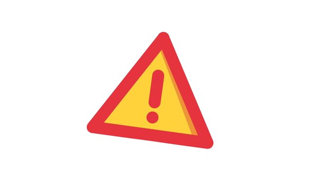 Red triangle warning sign with exclamation mark animated. Danger road sign, caution signal icon animation. Looping