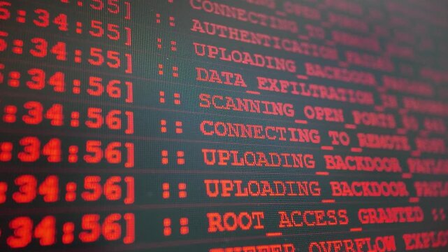 Cybersecurity Console Displaying Root Access and Data Exfiltration Logs