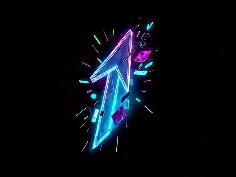 neon lightning bolt with colorful sparks.