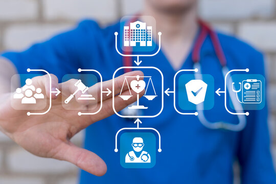 Concept of medical law. Legal healthcare. Medicine doctor responsibility and patient protection.