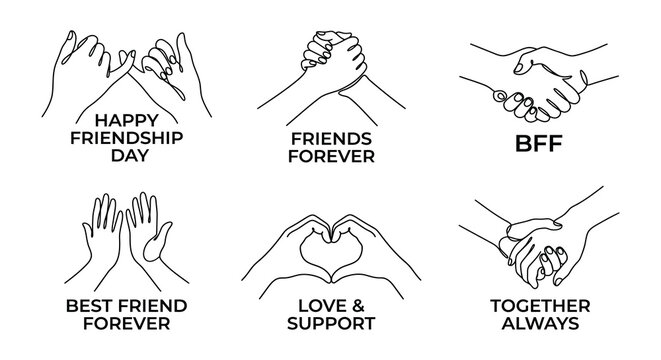 Hand gestures depicting friendship line art illustration on white background
