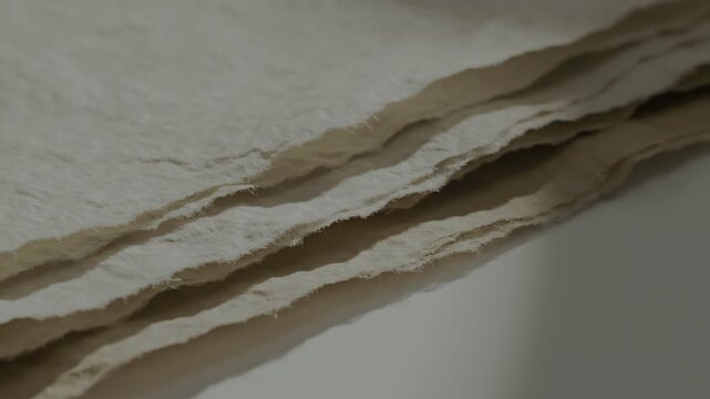 Close up of layered handmade recycled paper edges.